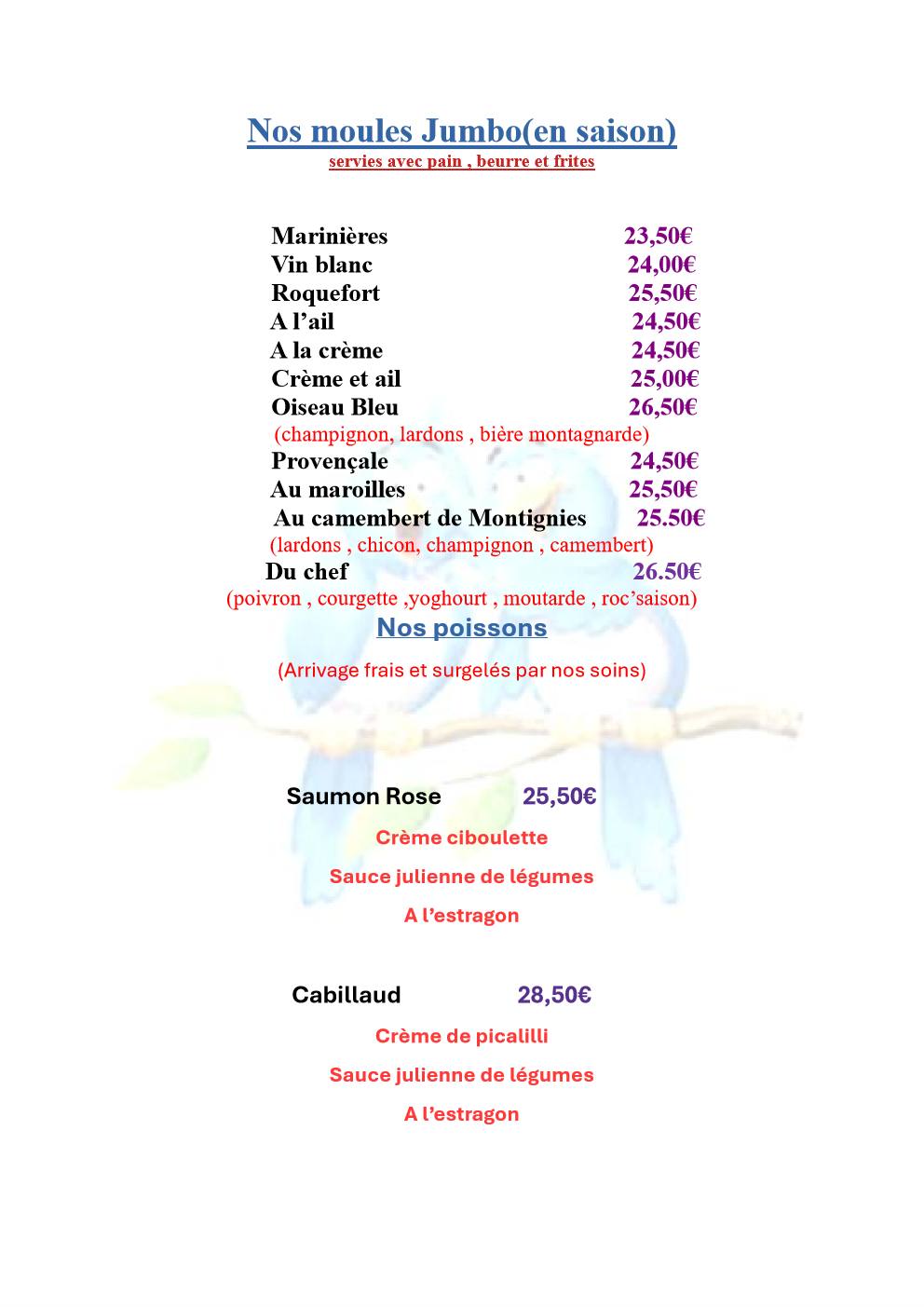 L'Oiseau Bleu Brasserie-Restaurant menu 5